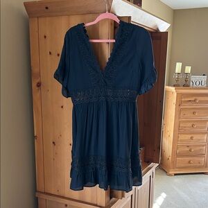 Wishlist Apparel navy boho lace trimmed mini dress. NWOT. Size M
